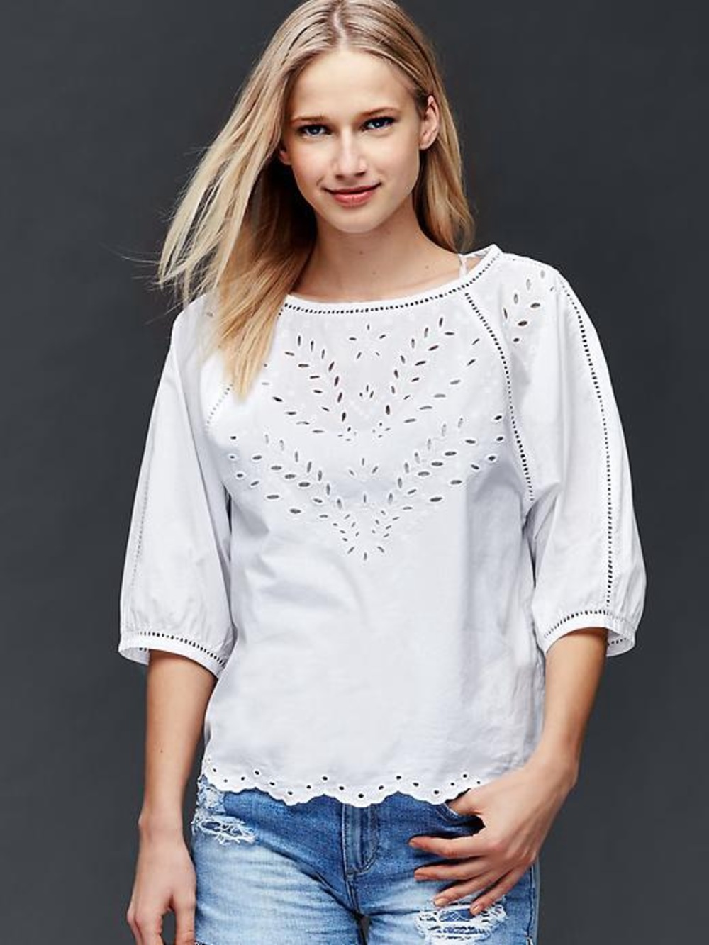 GAP White Cotton Eyelet Top